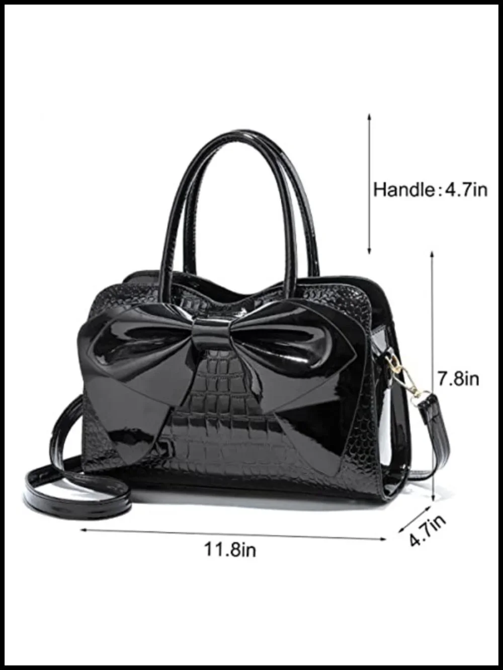 Shiny Patent Leather Bowknot Satchel Handbag Tote Top-Handle Purse